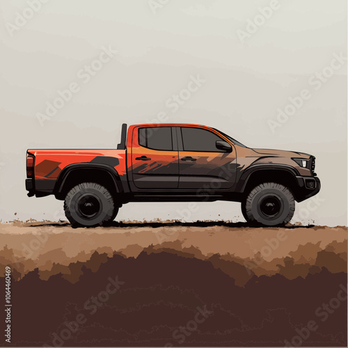 Stylish Off-Road Pickup Truck with Vibrant Design on Dirt Road Perfect for adventure, thrill, and outdoor exploration enthusiasts. Modern automotive style captured beautifully.