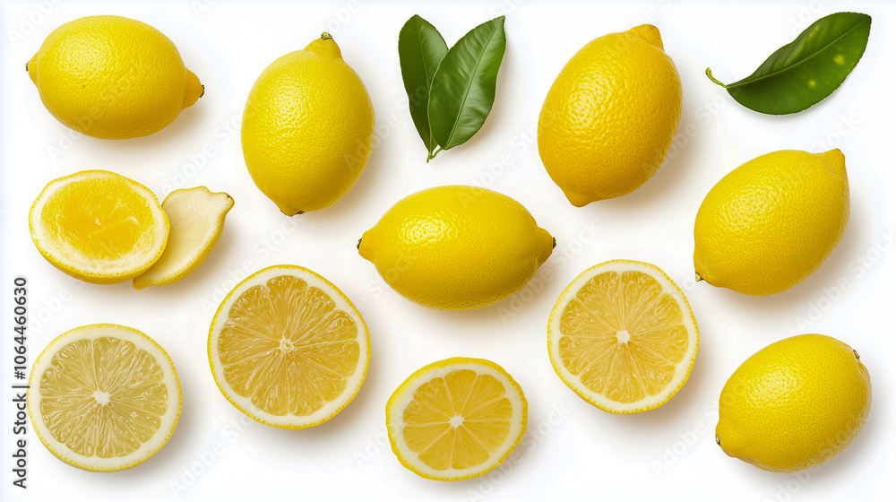 Lemon with leaf isolated on white background. Collection Lemon with leaf isolated on white background. Collection