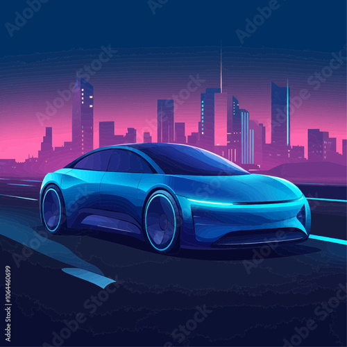 Futuristic Neon Cityscape with a Sleek Sci-Fi Car: Vibrant Colors and Cyberpunk Aesthetic, Capturing Speed and Urban Energy