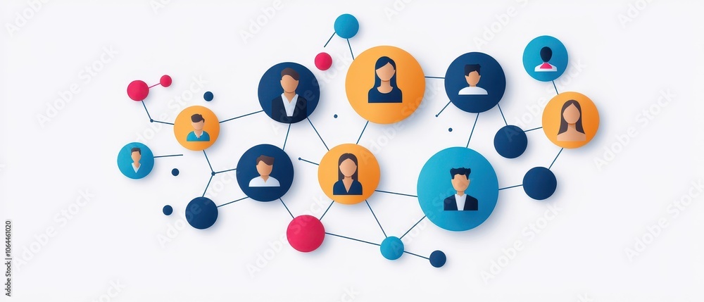© Supranee - Network of diverse individuals connected by colorful nodes, symbolizing teamwork and collaboration, white isolated background. © Supranee - Network of diverse individuals connected by colorful nodes, symbolizing teamwork and collaboration, white isolated background.