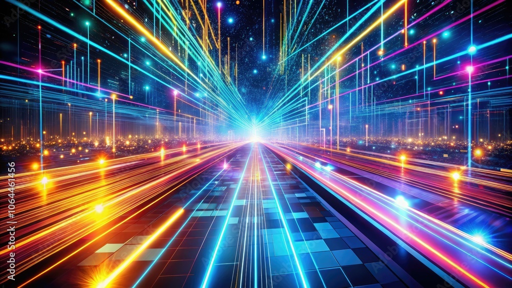 Digital Data Flow: Silhouette of Circuit Boards and Fiber Optic Lines in a High-Speed Connection Environment Digital Data Flow: Silhouette of Circuit Boards and Fiber Optic Lines in a High-Speed Connection Environment
