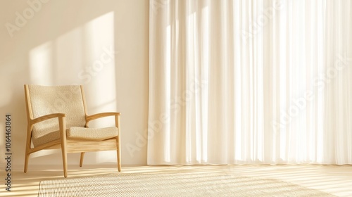 Cozy Serenity in Warm Minimalism: Tranquil Living Room with Soft Light & Wooden Furniture