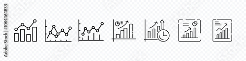 Graph, chart icon set. Statistics and analytics icons. Growth chart symbols. Vector icons, Set of outline icons related to analysis, infographic, analytics. Charts and Data Visualization, linear style