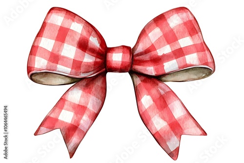 A Beautiful Red Bow, Ribbonbow, Trendy and Modern Pattern, Checked Bow. photo