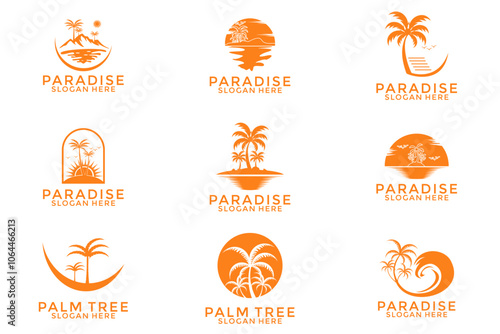 Set of palm tree hipster vintage logo vector, Palm tree logo design template collections