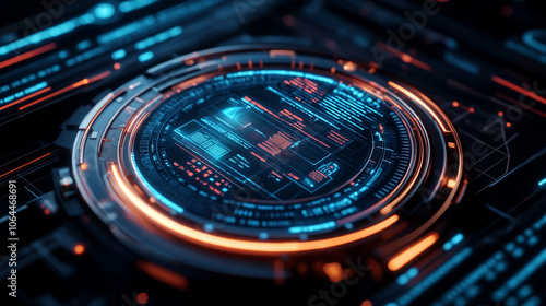 Wallpaper Mural Futuristic digital interface with glowing elements and data displays. Torontodigital.ca