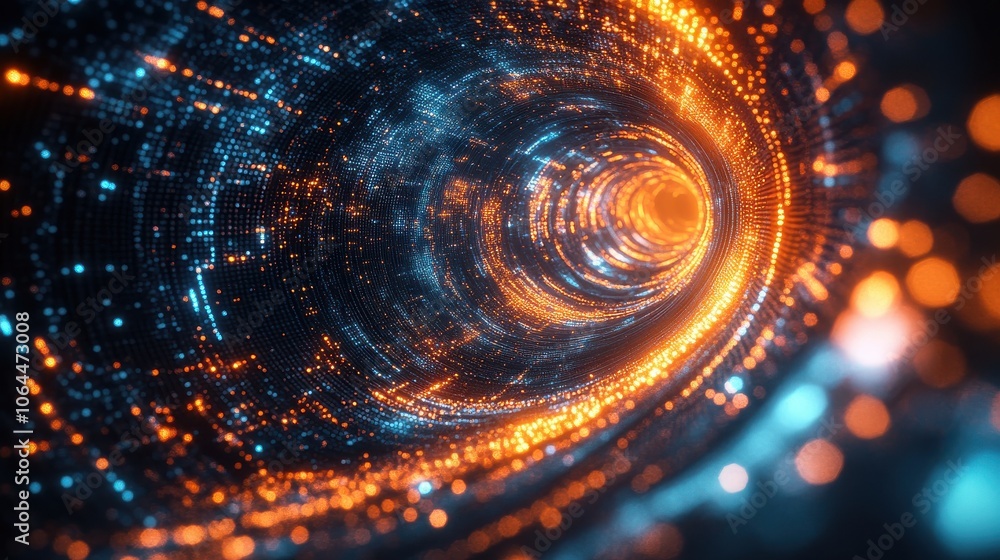 A vibrant, abstract representation of data or light streaming through a tunnel. The composition A vibrant, abstract representation of data or light streaming through a tunnel. The composition