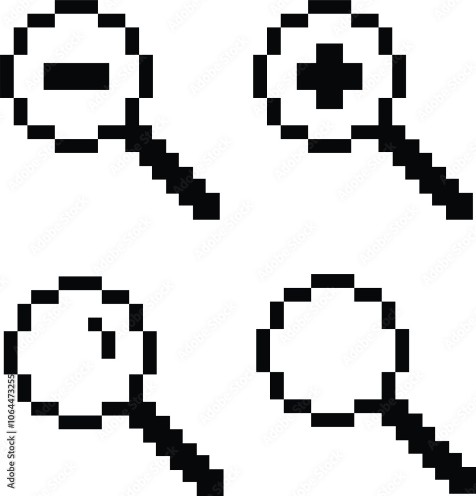 Pixel magnifying glass icon. The symbol of the search or zoom tool is the magnifying glass sign. Search concept. pixel art. flat style.