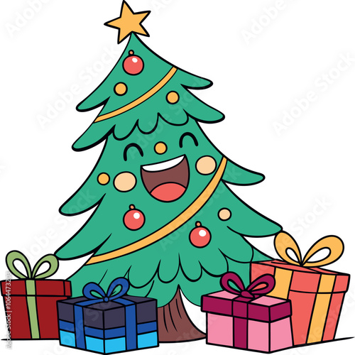 Christmas tree adorned with gifts, a festive sight