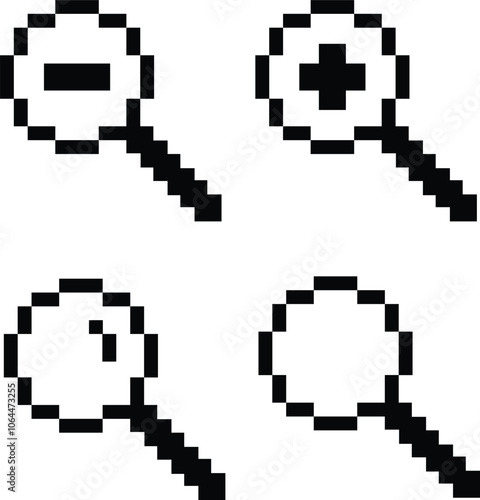 Pixel magnifying glass icon. The symbol of the search or zoom tool is the magnifying glass sign. Search concept. pixel art. flat style.