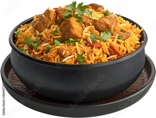 Savor the mouthwatering layers of Biryani with aromatic spices and tender, juicy meat.  photo