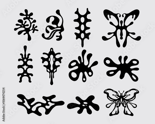 Ethnic abstract symbol clip art acid y2k brutalist collection vector ink tattoo isolated editable