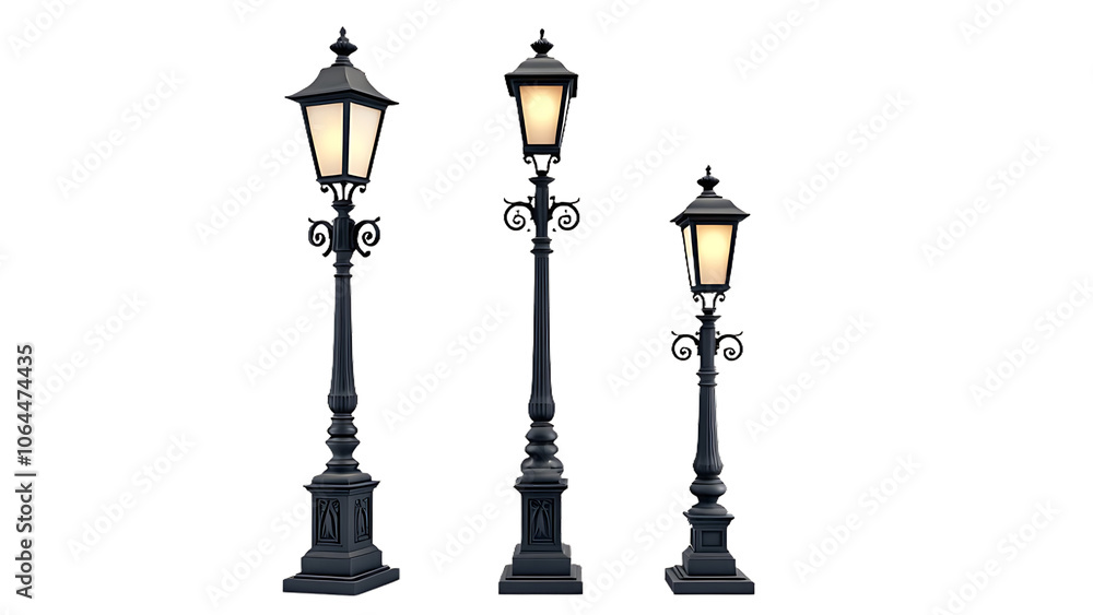 Black street lamp post on white background.. Black street lamp post on white background..
