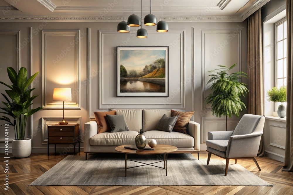 Elegant Architectural Photography of a Stylish Frame on the Wall in Modern Interior Design Elegant Architectural Photography of a Stylish Frame on the Wall in Modern Interior Design