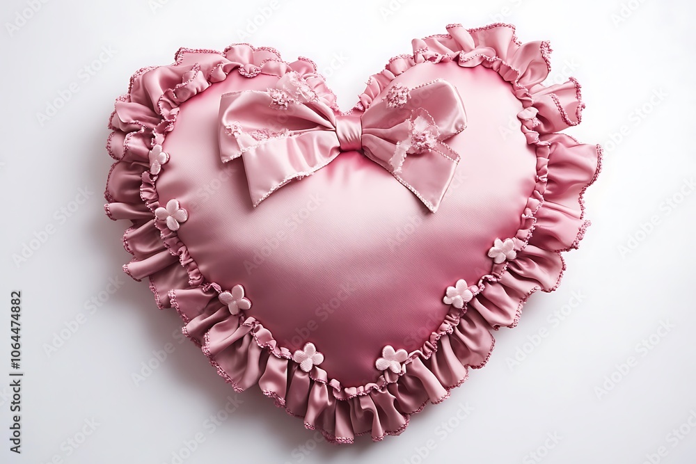 Stuffed pink gingham heart with white dots, bow and a crystal heart Stuffed pink gingham heart with white dots, bow and a crystal heart