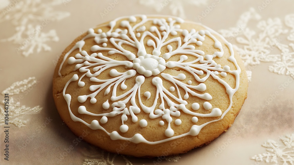 Cozy holiday cookie decorated with intricate details, vibrant beige background, isolated with room for text Cozy holiday cookie decorated with intricate details, vibrant beige background, isolated with room for text