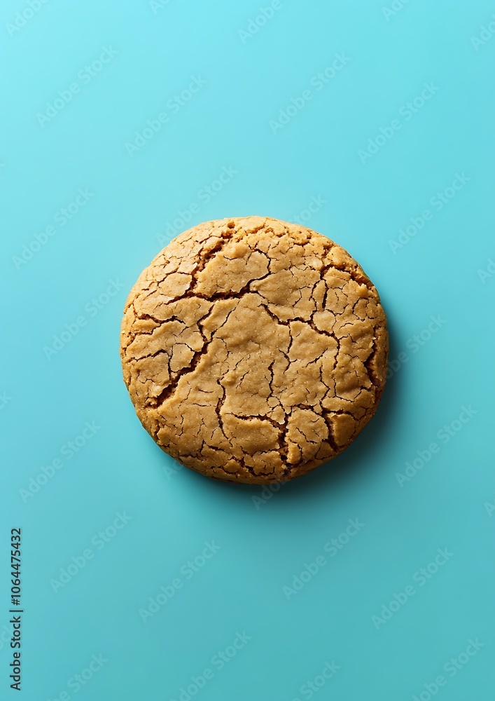 Round cookie with soft, rustic decor, vibrant light blue background, isolated with blank area for text Round cookie with soft, rustic decor, vibrant light blue background, isolated with blank area for text