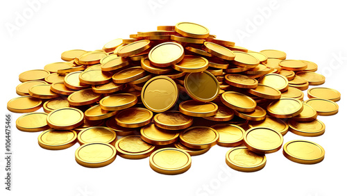 Pile of gold coins isolated on white background. PNG transparent.