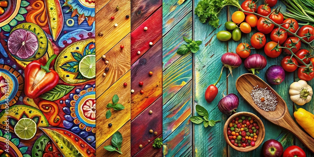 Fototapeta premium Abstract food photography, painted wooden board art. Edible colored wood.