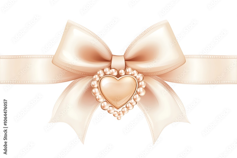 Pink bow decorated with ruby heart isolated on a white background. Pink bow decorated with ruby heart isolated on a white background.
