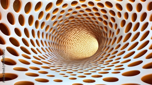 Abstract Tunnel with White and Orange Circular Pattern