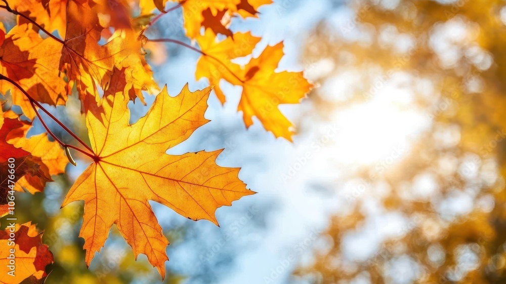 Autumn background with maple leaves and bokeh,Fall blurred background, Yellow and red maple leaves are flying and falling down. Autumnal landscape.water drop on leaf,space for text. Autumn background with maple leaves and bokeh,Fall blurred background, Yellow and red maple leaves are flying and falling down. Autumnal landscape.water drop on leaf,space for text.
