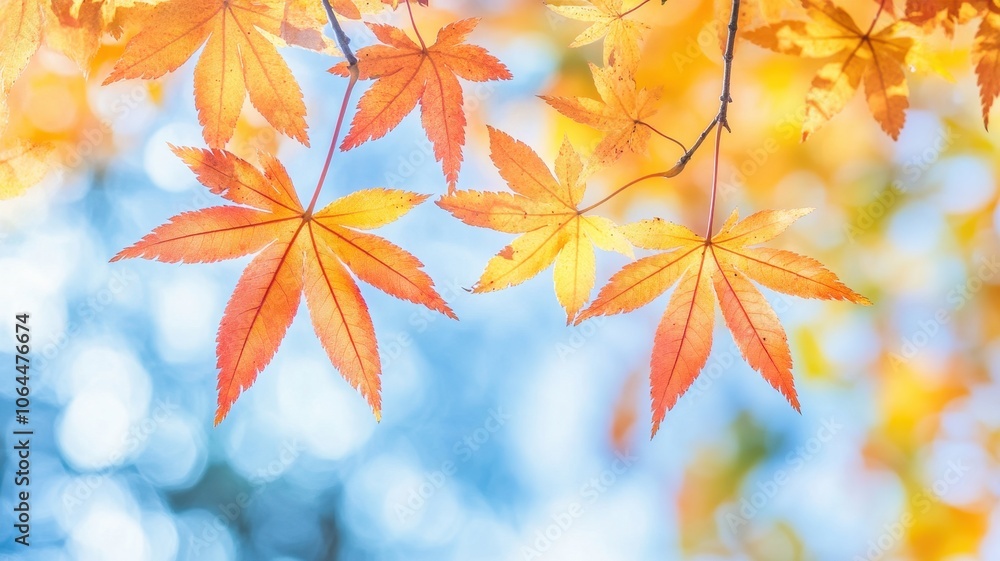 Autumn background with maple leaves and bokeh,Fall blurred background, Yellow and red maple leaves are flying and falling down. Autumnal landscape.water drop on leaf,space for text. Autumn background with maple leaves and bokeh,Fall blurred background, Yellow and red maple leaves are flying and falling down. Autumnal landscape.water drop on leaf,space for text.