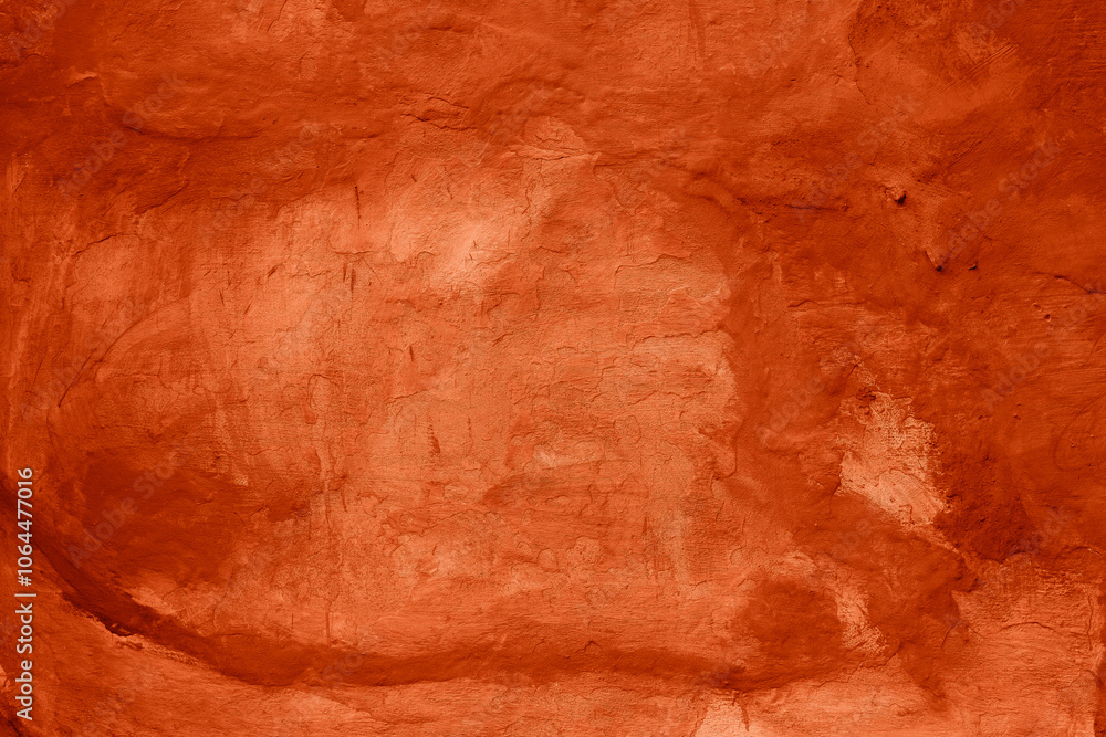 Naklejka premium Grunge lush lava concrete background. Textured plaster wall. Creative backdrop for your design. Color of the year 2025 concept. Top view, layout for design. Surface with peeling shabby pattern.