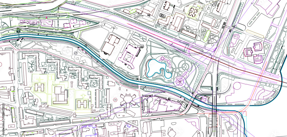 Vector sketch illustration of silhouette image of landscape design, site plan layout, metropolis city layout Vector sketch illustration of silhouette image of landscape design, site plan layout, metropolis city layout