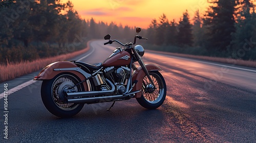 Classic Motorcycle on Empty Road at Sunset