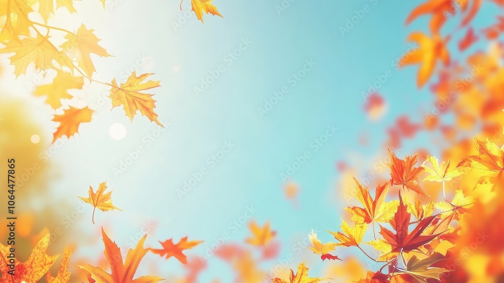 Autumn background with maple leaves and bokeh,Fall blurred background, Yellow and red maple leaves are flying and falling down. Autumnal landscape.water drop on leaf,space for text. Autumn background with maple leaves and bokeh,Fall blurred background, Yellow and red maple leaves are flying and falling down. Autumnal landscape.water drop on leaf,space for text.