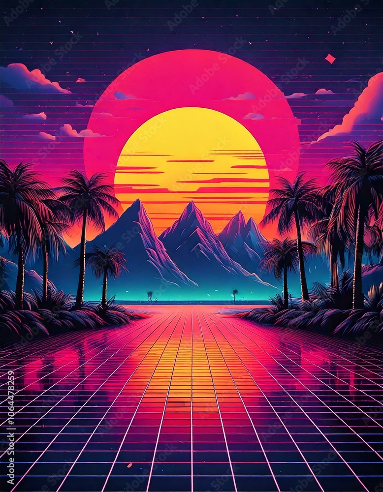 Naklejka premium Retro, 80s-inspired, with bold colors and pixelated graphics.