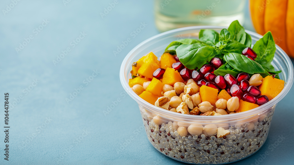 Red quinoa with baked pumpkin, chickpeas, pomegranate, basil, walnuts and pumpkin seeds Red quinoa with baked pumpkin, chickpeas, pomegranate, basil, walnuts and pumpkin seeds