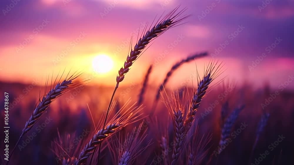 A single stalk of wheat stands out against a sunset sky, its delicate head catching the golden light. Animation looping video background. Generated with AI A single stalk of wheat stands out against a sunset sky, its delicate head catching the golden light. Animation looping video background. Generated with AI