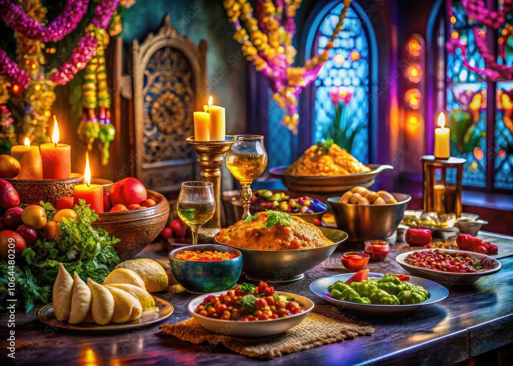 Elegant Indian Dinner Table Setting with Naan Bread and Curry for a Surreal Dining Experience Elegant Indian Dinner Table Setting with Naan Bread and Curry for a Surreal Dining Experience