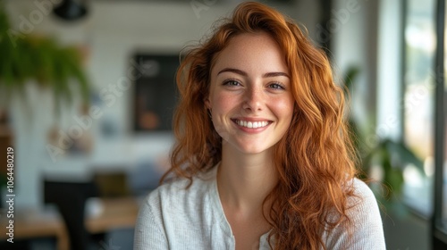 Candid portrait of a joyful cheerful happy employee staff member leader at the office