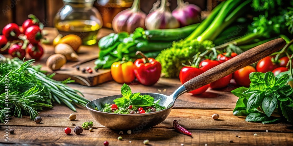 Elegant Ladle in a Rustic Kitchen Setting – High Depth of Field Photography Elegant Ladle in a Rustic Kitchen Setting – High Depth of Field Photography
