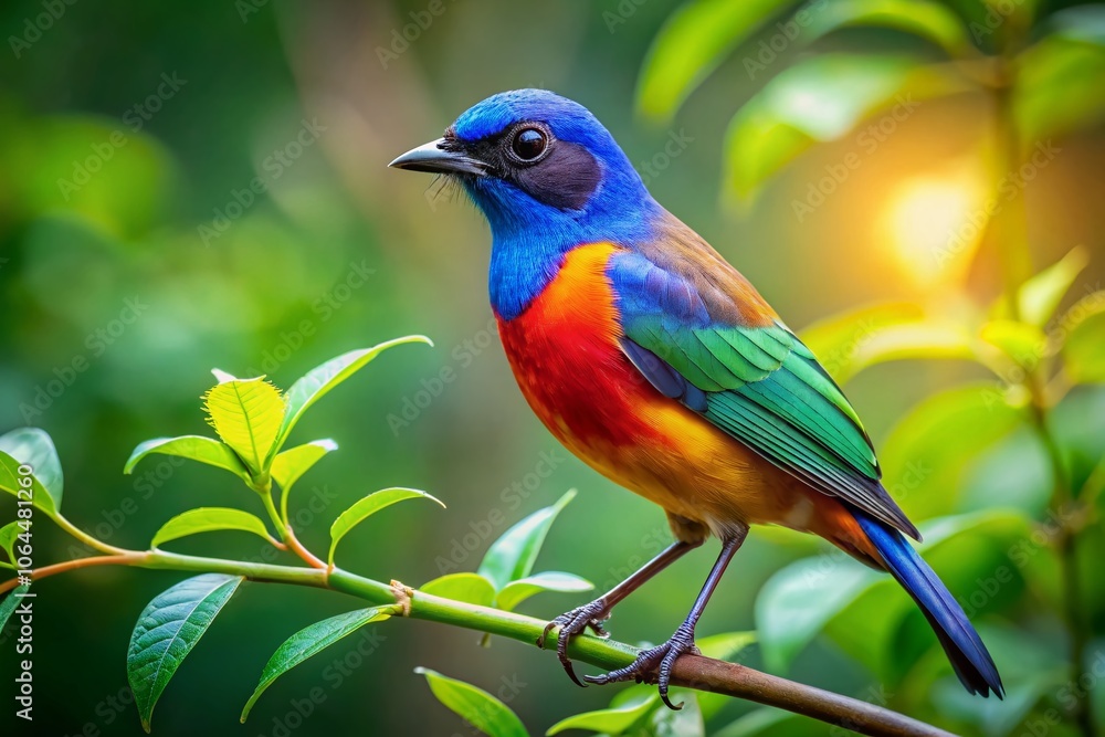 Bird on Branch, Green Background, Copy Space, AI Photo, Nature, Wildlife Bird on Branch, Green Background, Copy Space, AI Photo, Nature, Wildlife