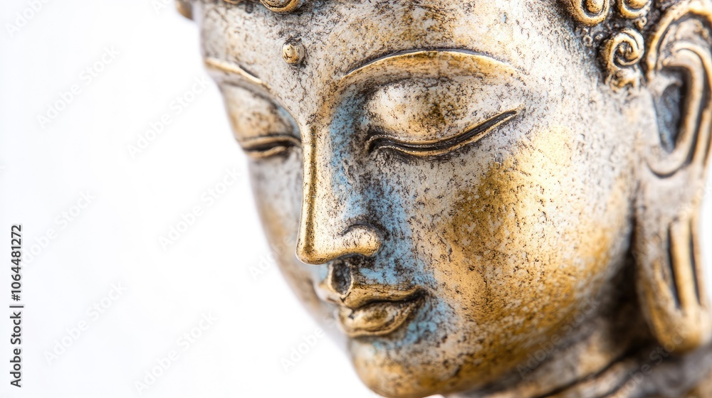Close-Up of Serene Buddha Sculpture in Gold and Bronze Close-Up of Serene Buddha Sculpture in Gold and Bronze