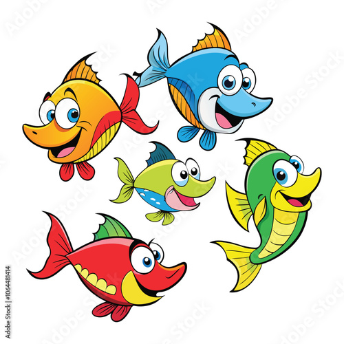 set of funny cartoon fishes