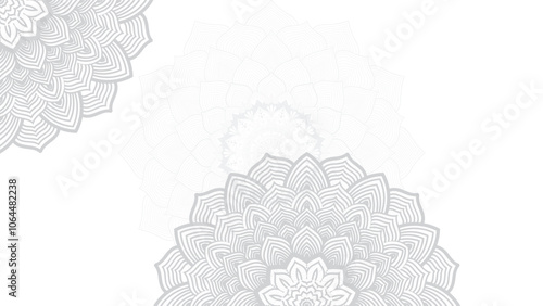 Round mandala on dreamy peach fuzz gradient background. Translucent mesh pattern in the form of a mandala. Mandala with floral patterns.Gradient background with round mandala.Vishal 