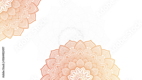 Round mandala on dreamy peach fuzz gradient background. Translucent mesh pattern in the form of a mandala. Mandala with floral patterns.Gradient background with round mandala.Vishal 