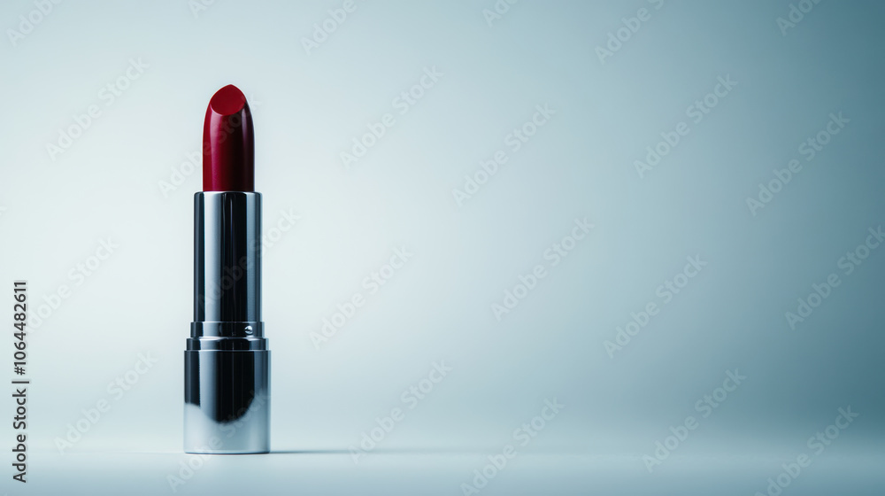 glossy lipstick tube in rich red shade stands elegantly against soft background, showcasing its vibrant color and sleek design glossy lipstick tube in rich red shade stands elegantly against soft background, showcasing its vibrant color and sleek design
