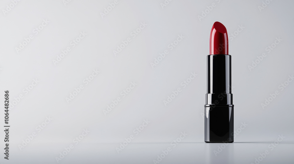 glossy lipstick tube in rich red shade stands elegantly against minimalist background, showcasing its vibrant color and sleek design glossy lipstick tube in rich red shade stands elegantly against minimalist background, showcasing its vibrant color and sleek design