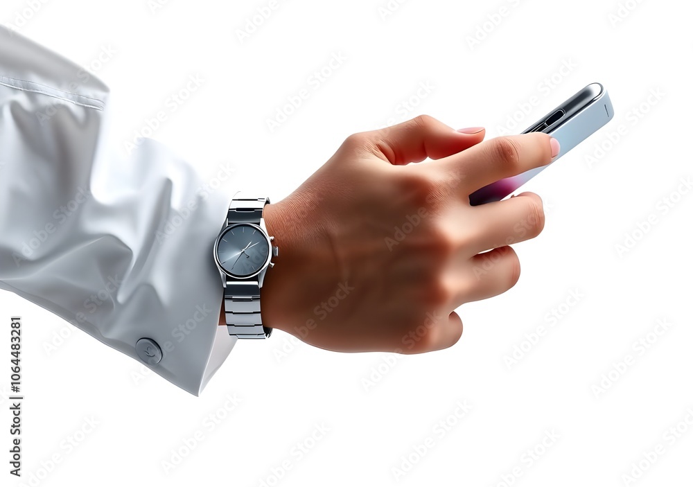 Fototapeta premium Business hand use mobile phone for technology concept, isolated on the white background.