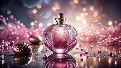 Elegant Pink Perfume Bottle with Floating Droplets - Captivating Fragrance Visuals