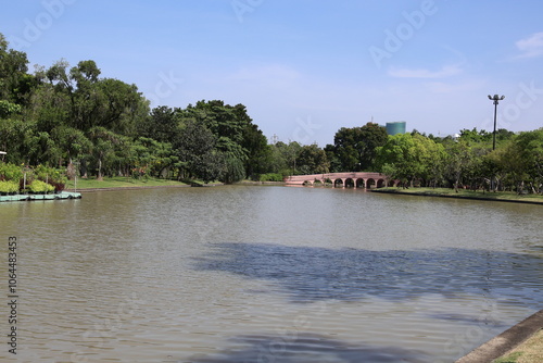 rstone steps in the garden and bridge decoration park Bangkok Thailand  photo