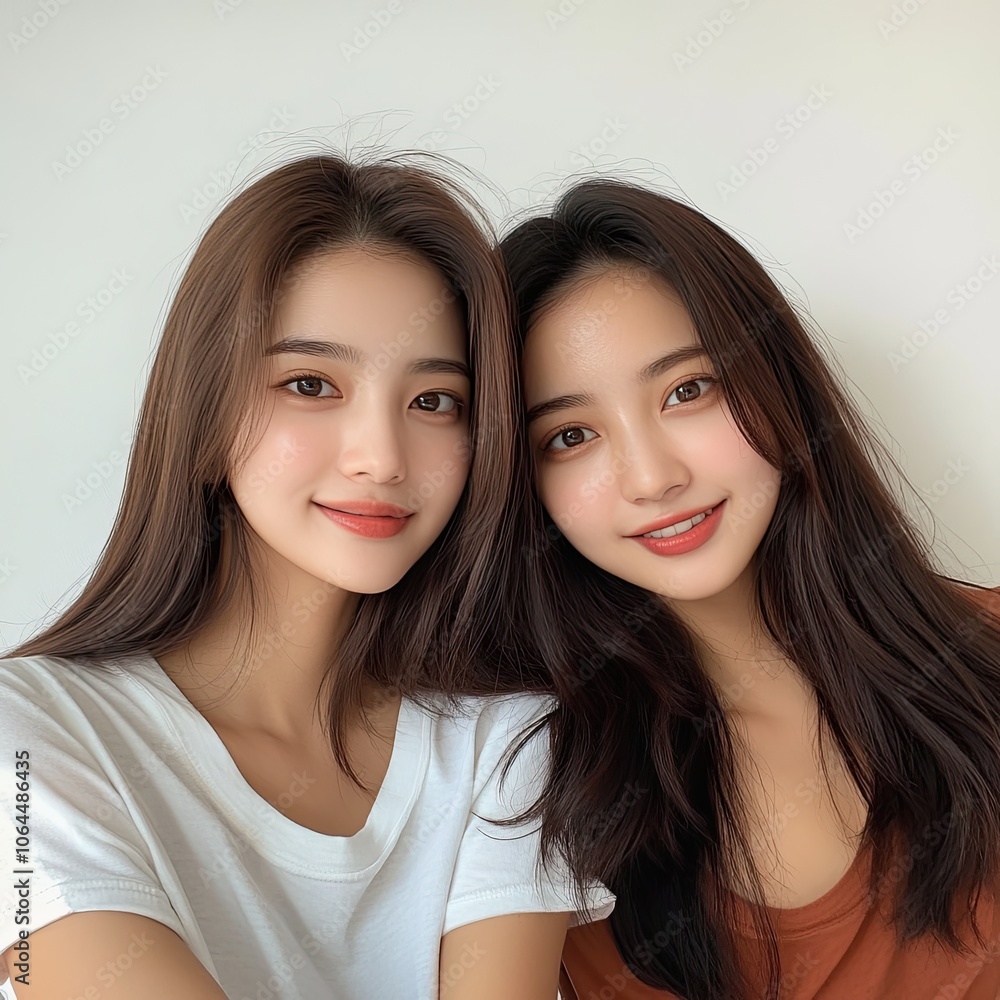 Two Smiling Young Women with Natural Beauty Two Smiling Young Women with Natural Beauty
