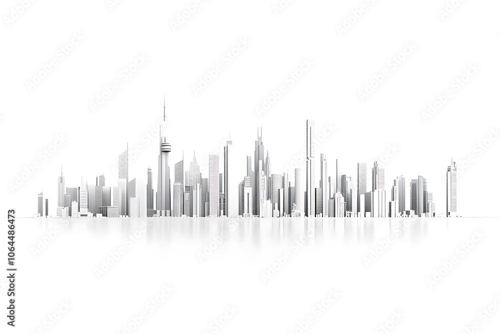 Obraz premium Cityscape Illustration With Skyscrapers At The Waterfront isolated On A white Background.