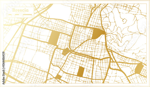 Brescia Italy City Map in golden Colors in Retro Style. Outline Map.